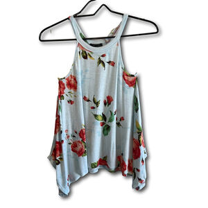 Sweet Claire Floral Tank Top Light Blue Racerback Tunic Flowy Size Small